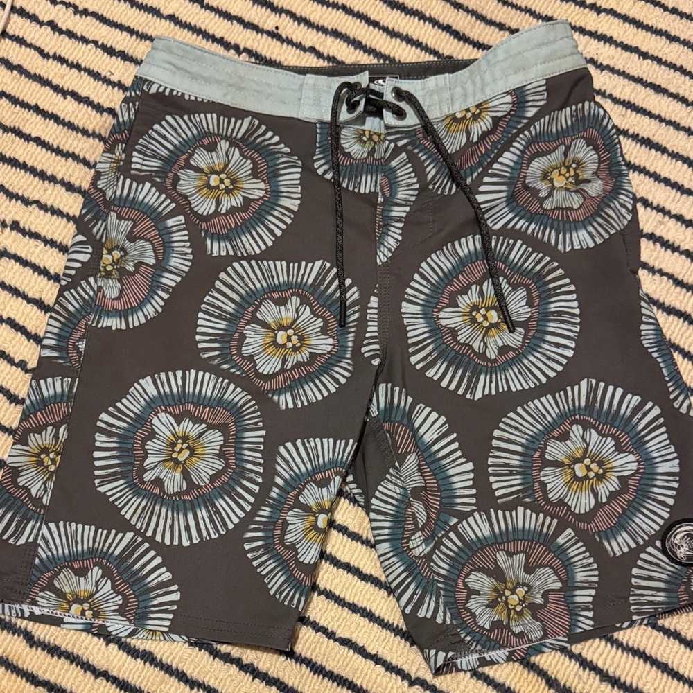 O'Neill Boys Floral Board Shorts - Brown and Gray Size 25